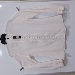 NWT Elie Tahari white silk/cot crepe/lace multi(19)-button/loop lace collar shrt